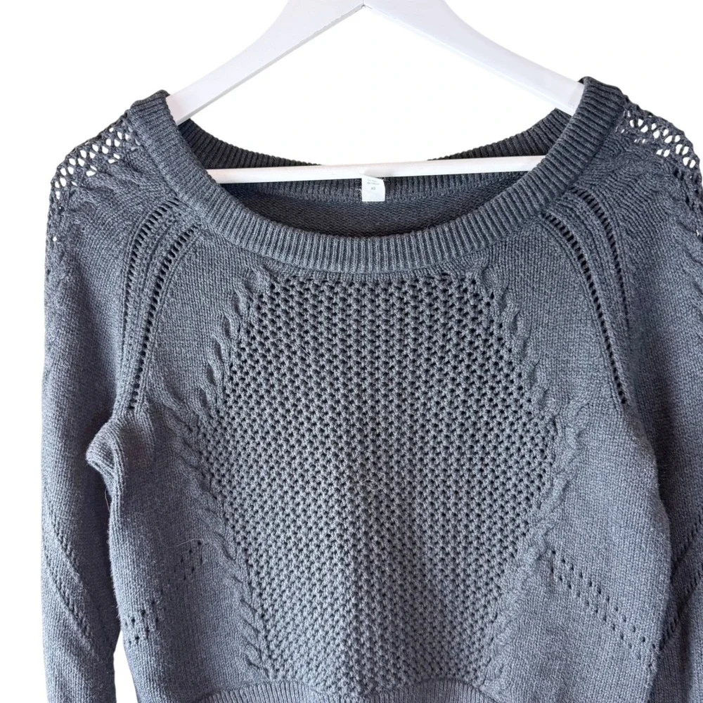 Lululemon Be Present Cropped Sweater Dark Charcoal Grey Pointelle Knit Size 8‎